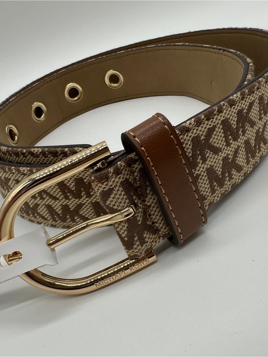 Michael Kors Brown & Beige Monogram Canvas Belt with Gold Buckle main image 8